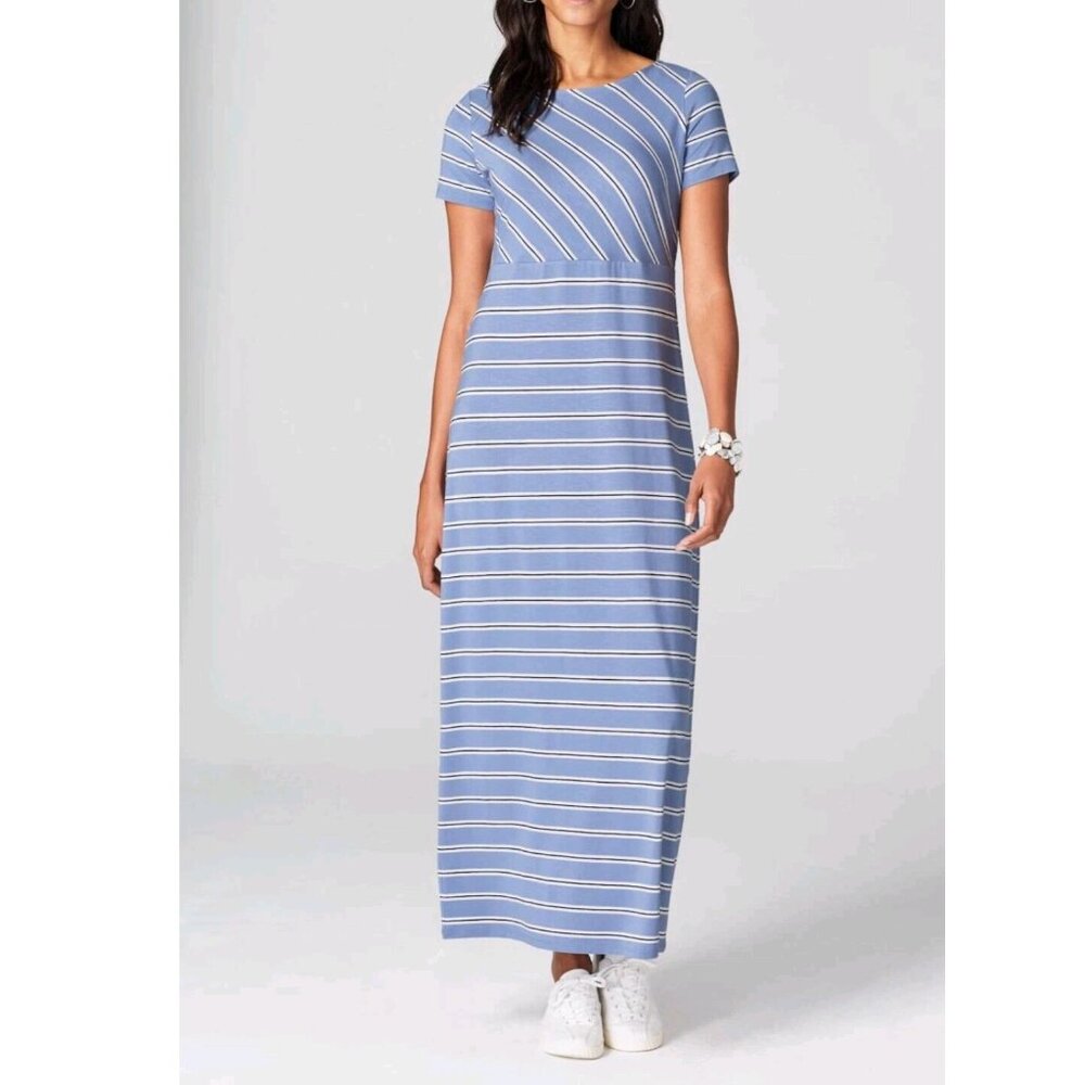⭐ J. Jill Blue Striped Knit Short Sleeve Maxi Dress size Medium